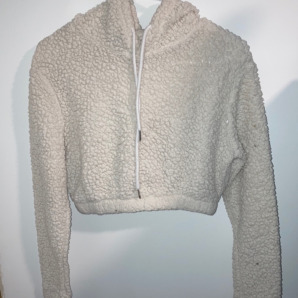 Shein womens fluffy cropped hoodie